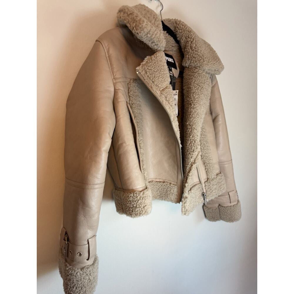 Apparis Jay Faux Leather & Faux Shearling Moto Jacket Taupe Sz M $465 NWT - Picture 14 of 16